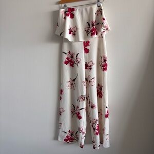 Streetwear Society Cream Floral Wide Leg  Strapless Jumpsuit Size Small EUC